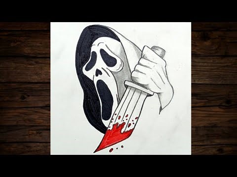 Easy Horror Art : Draw The Ghostface Mask & Bloody Knife || Beginner Pencil Sketch..