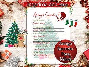 Spanish Secret Santa Questionnaire Template for Kids Amigo Secreto De Regalo Para Niños - Etsy