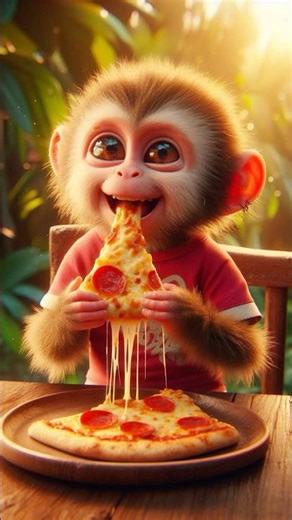 Cutest Baby Monkey Eating Pizza 🍕 | Funny Monkey Video 😂 | Adorable Animal Shorts 🐒