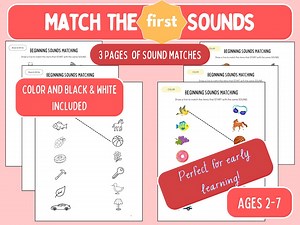 Match the Beginning Sounds, Matching Worksheets for Kids, Preschool Printable, Phonemic Awareness, Toddler Printable, Homeschool Printable - Etsy Canada