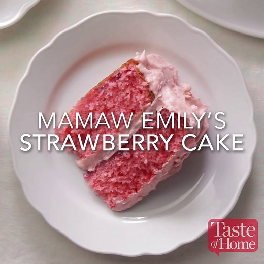 Mamaw knows best! Get your forks ready for this heavenly cake. Full recipe for Mamaw Emily's Strawberry Cake: http://spr.ly/61888rgKO. | Taste of Home