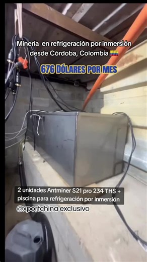 Cliente envía este corto video desde Córdoba, Colombia 🇨🇴 mostrando su Set Up en zona rural, 2 unidades Antminer S21 pro 234 THS piscina para refrigeración por inmersión, minando en total silencio. #parati #Colombia #minería #refrigeracion #btc