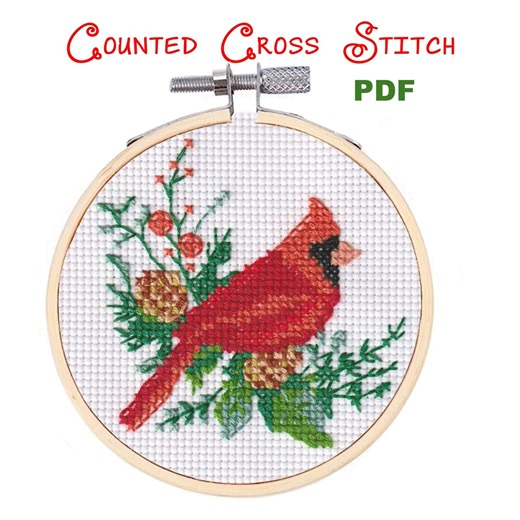 Christmas Cardinal Counted Cross Stitch Pattern (downloadable PDF File) - Etsy