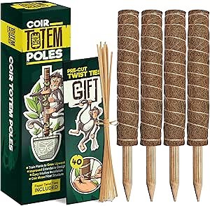 Moss Pole for Plants Monstera - 47.8 Inch Coir Totem Plant Support - 4 x 15.7 Inch Coco Sticks for Climbing Indoor Potted Plants - 40 Paper Twist Ties - Train Creeper House Plants Grow