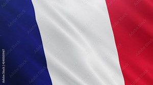 France flag is waving 3D animation. Symbol of European, French national on fabric cloth 3D rendering in full perspective.