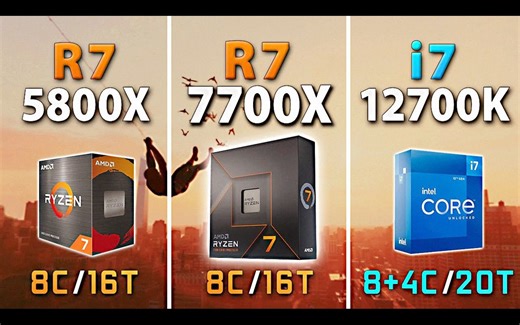 R7 7700X vs 5800X vs i7-12700K | 1080p分辨率9款游戏对比测试 | 作者：BENCHMARKS FOR GAMERS