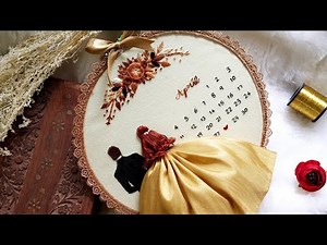 Couple Hoop Art | Bride and Groom Embroidery Design | Calendar Hoop Embroidery