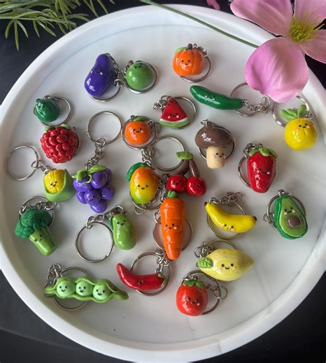 Cute Fruit & Vegetable Keychain | Handmade Polymer Clay Kawaii Charm | Food Keychain Gift - Etsy