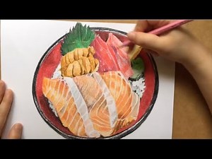 Draw a seafood don with colored pencils