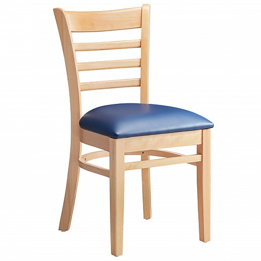 Lancaster Table & Seating Natural Finish Wood Ladder Back Chair with Navy Vinyl Seat - Detached Seat