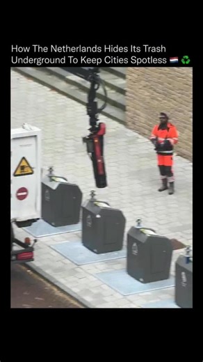 technologys on Instagram: "What looks like an ordinary street corner is actually part of one of the world's smartest waste-management systems. Across the Netherlands, garbage bins are built underground, storing waste several meters below the surface. When full, trucks equipped with hydraulic cranes lift each container, empty it, and return it seamlessly, all without cluttering the streets or releasing odor. This design frees up urban space, prevents pests, and keeps neighborhoods cleaner and qui