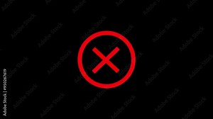 Red cross x sign. Cross animated on black screen .Red X sign icon in round. Wrong mark collection. Red cross X symbol. Red grunge X icon.