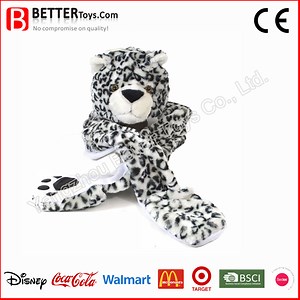 [Hot Item] Wholesale Plush Warm Leopard Hat with Gloves and Scarf