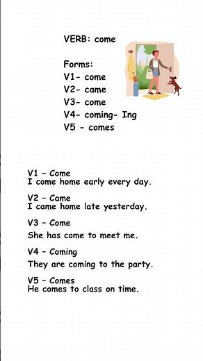 5 common used verbs with examples of each form |