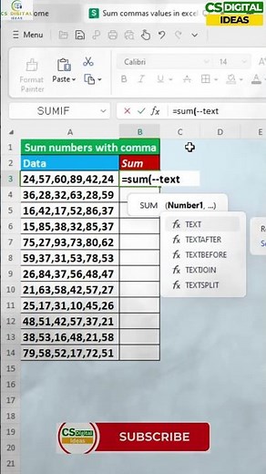 Sum Comma Separated Numbers in Excel | Sum Comma-Separated Values in Excel #exceltips #Shortcuts