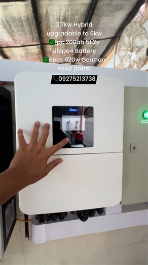 26K views · 246 reactions | ✅3.7kw hybrid upgradble to 6kw w/ 200ah 51.2v lifepo4 battery w/ 6pcs 620w german solar panel P225k | A&A Solar Store | Facebook