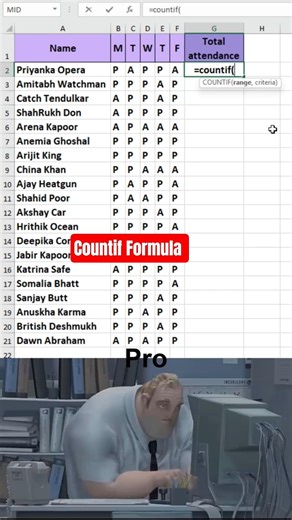 Formula for Attendence counting Easy Method in Excel #excel #shorts