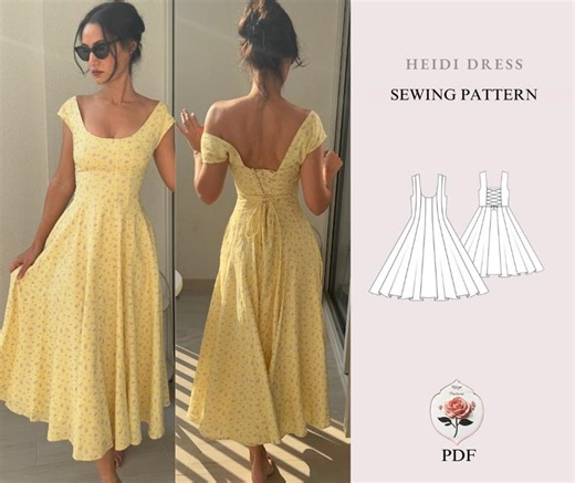 Heidi Dress Sewing Pattern | Sizes XXS–2XL | Lace-up Back Cottagecore Dress | Paneled Bodice A-line Skirt | XXS-2XL | Instant PDF Download - Etsy