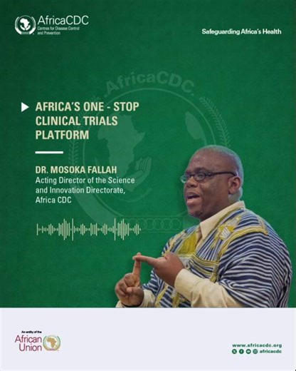 Africa CDC is establishing a centralized continental database to enable real-time tracking of clinical trials across Africa in one accessible platform. Its objective is to enhance transparency, accelerate research coordination, and reinforce Africa’s leadership in health innovation. Missed our latest briefing? Watch Here: https://ow.ly/cHj050Yhwsn #AfricaCDC #ClinicalTrials #HealthSecurity | Africa CDC