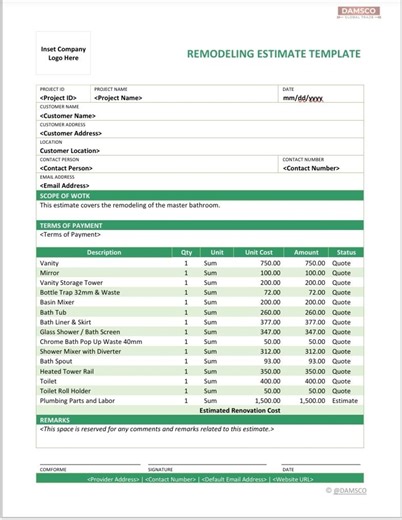 Renovation Estimate Template | Editable Contractor Quote | Home Remodeling Cost Sheet - Etsy
