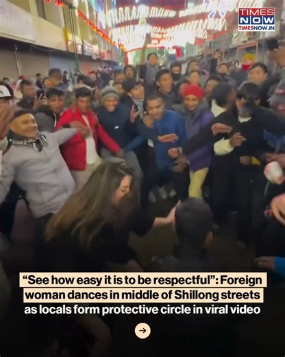 A viral video from Shillong shows a foreign tourist dancing during New Year celebrations as locals form a protective circle around her, earning widespread praise online for their respectful behaviour. Originally posted on Instagram by @chaba_lapang, the clip drew appreciation from netizens who highlighted Shillong’s culture of safety, mutual respect and allowing people to celebrate freely without intrusion. #TimesNow #TimesNowNews | TIMES NOW