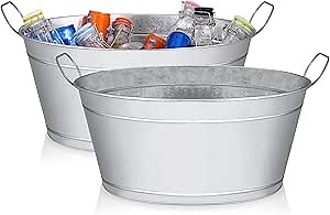 Large 6-Gallon Galvanized Tin Beverage Tub, 20x14x10 inches (Pack of 2)