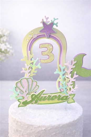 Mermaid Cake Topper Personalized Name & Age | Under the Sea Birthday Topper | Mermaid Tail Party Decor | Custom Girl Birthday Cake Topper - Etsy