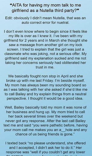 AITA for having  my   ⚓  mom talk to me girlfriend as a  Nutella third party? | Reddit Story Vault Fleta | Facebook