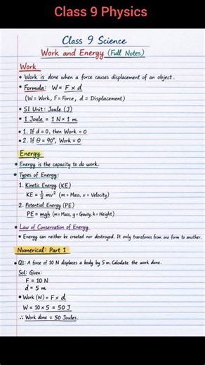 Work Energy and Power Physics Concept Numericals and Formulas Class 9 Science New Session #class9 #science #physics #work #energy | Ujjwal Mitra