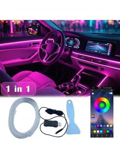 3-Meter/118-Inch Dynamic Neon Car Lights, Automotive LED Ambient Lights, Controllable Via APP, With Music Sensing Function, Offering 16 Million Color Options And Brightness Adjustment, Creating A Stylish Car Interior Atmosphere. A Must-Have For Car Interior Lighting, Car Ambient Lighting, Stylish Interior Lighting, Modern Car Decoration, High-Quality LED, Intelligent Car Lighting, And Car Modification Enthusiasts. | SHEIN