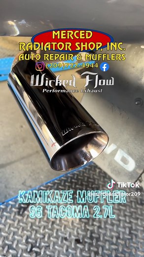 WickedFlow Kamikaze setup with their black chrome tip for this Tacoma #exhaust #exhaustsystem #exhaustsound #customexhaust #exhausttip #exhausttip #muffler #mufflerdelete #mufflershop #resonator #resonatordelete #catalytic #catalyticconverter #mercedradiator #209 #centralvalley #merced #autorepair #wickedflowexhaust