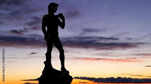 David Statue: the Masterpiece of Renaissance Sculpture Created in Marble by Michelangelo, Time Lapse at Twilight, Florence
