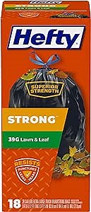 Hefty Ultra Strong Lawn and Leaf Large Trash Bags, 39 Gallon, 18 Count (Pack of 6), 108 Total