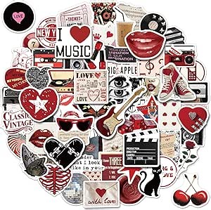 200PCS Downtown Girl Stickers, Aesthetic Trendy Stickers Pack for Laptop Luggage Water Bottle, Red and Black Downtown Girl Decals Urban Fashion Downtown Party Favor