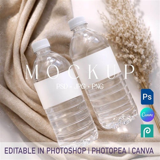 Water Bottle Label Mockup, Baby Shower Bottle Sticker Template, Wedding or Birthday PSD Canva - Etsy