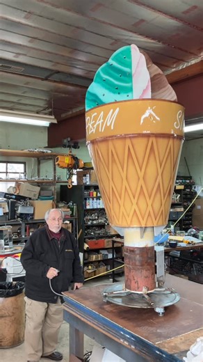 Joe Csik | Vintage metal rotating ice cream parlor trade sign. More information at:oobnoxiousantiques.com #icecream #icecreampalor #icecreamsign... | Instagram