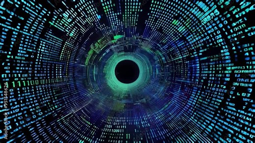 Digital tunnel moving through binary code