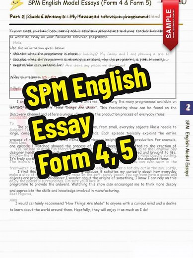 SPM English Essay Model for Form 4 and 5 Students
