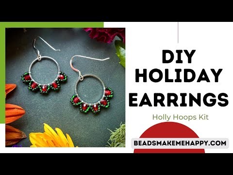 DIY Earring Tutorial, #beaded Christmas Holly Earrings #holiday Jewelry Making HOW TO and KIT #diy