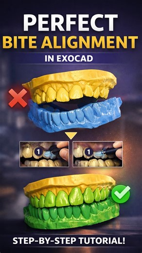 DenMart on Instagram: "🦷 Exocad Bite Registration Made Simple! In this video, I’ve explained the bite registration workflow in Exocad in a clear and easy way — showing how to correctly align the upper and lower jaw scans for accurate results. 🔍 Identify wrong initial alignment 📂 Load a new bite alignment scan 📍 Use point-matching on the same tooth areas ✅ Achieve perfect jaw relation after matching This step is critical because if the bite alignment is incorrect, the final crown or bridge ma