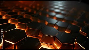 Abstract AI-generated background with geometric shapes and patterns. Hexagonal honeycombs change shape.