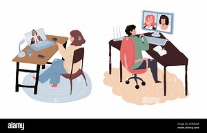 Cartoon flat freelancer characters use video messenger,vector illustration Stock Vector Image & Art - Alamy