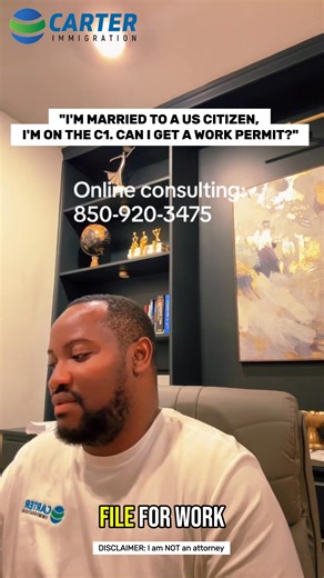 I'm Married To A US Citizen, I'm On The C1. Can I Get A Work Permit? Book your consultation today! https://www.carterimmigrationconsulting.com #asylumking #asylum #ImmigrationFAQs #USCIS #asylumhelp #immigrationsupport #USImmigration #ImmigrationJourney #ImmigrationLaw #AmericanDream #ImmigrationSuccess #VAWAApplication #Naturalization #ImmigrationHelp #VAWAHelp #FamilyImmigration #NewOpportunities #EAD #WorkPermit #ImmigrantRights #VAWA | Carter Immigration LLC