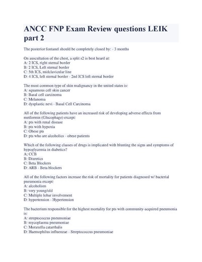 ANCC FNP Exam Review: Complete Solution Part 2
