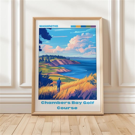 Chambers Bay Golf Course Poster - Washington Print - Golfer Gift for Him - Golf - Boyfriend Gift - Sport Decor - Championship Course - USA - Etsy