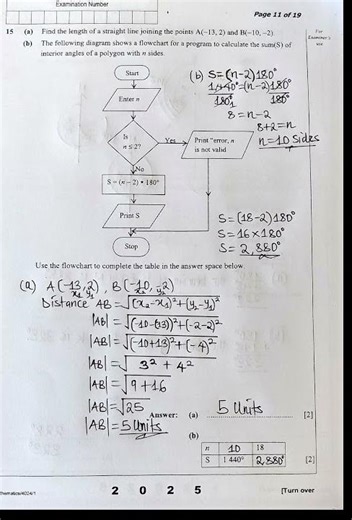 Coordinate Geometry ~Distance | Computers ~ Flowchart2025 Int. Math P1, Q15.