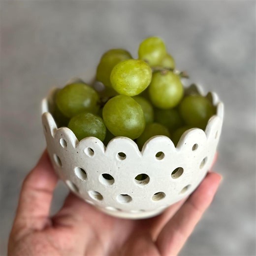Handmade Ceramic Eyelet Berry Bowl - Matte White - Etsy