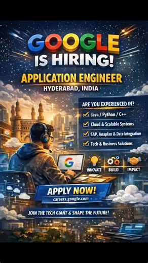 Hiring Alert on Instagram: "🚀 Google is Hiring – Application Engineer | Hyderabad, India 🇮🇳 An exciting opportunity to be part of Google’s engineering ecosystem is now open! Google is looking for an Application Engineer who can design, build, and integrate scalable internal applications that power critical business and finance systems across the organization. 💡 If you have strong experience in: ✔️ Java / Python / C++ ✔️ Cloud platforms & large-scale systems ✔️ Application integration & archi