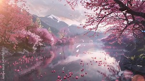 spring time with cherry blossoms. beautiful pink nature background. seamless looping overlay 4k virtual video animation background