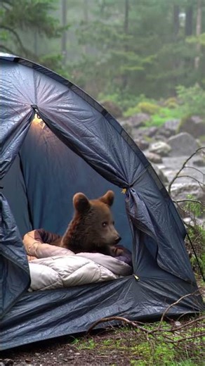 Cozy Bear Camping Alone in a Tent 🐻⛺ | Peaceful Forest Night #wildlife #nature